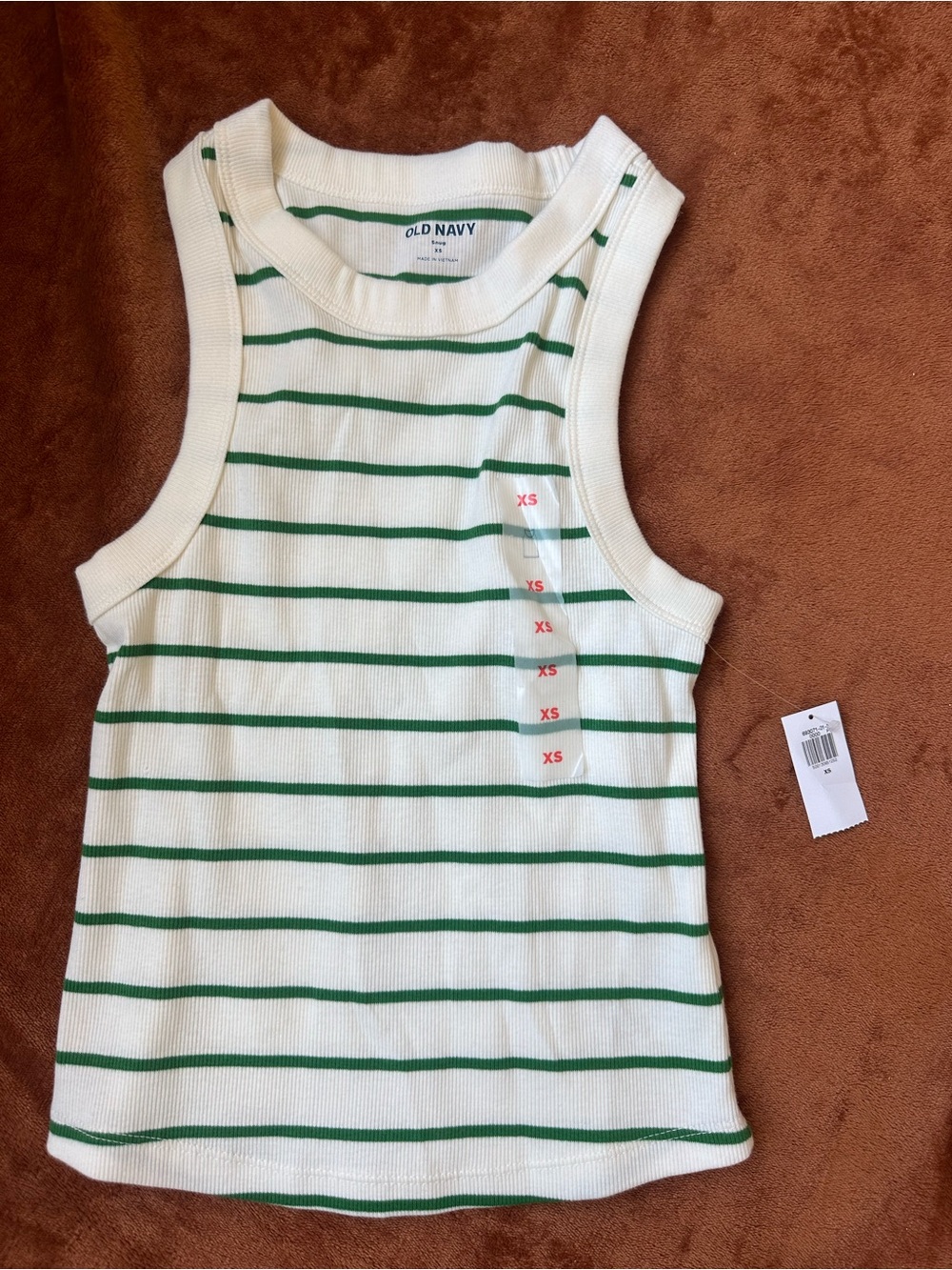 Old Navy Cream Tank Top with Green Stripes - Girls XS